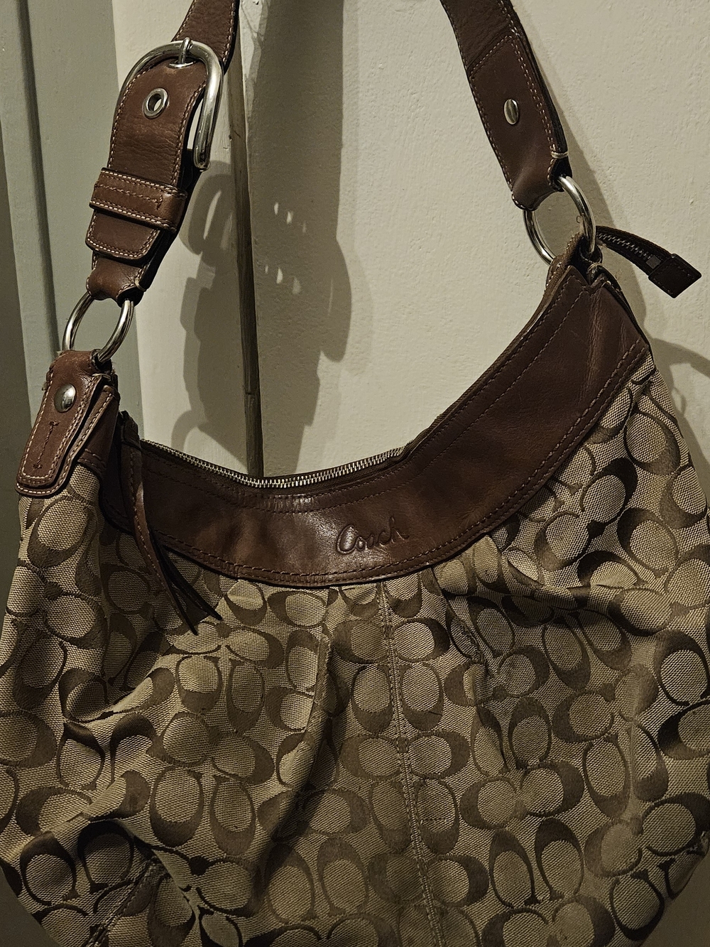 Coach Brown Signature Canvas Hobo Bag